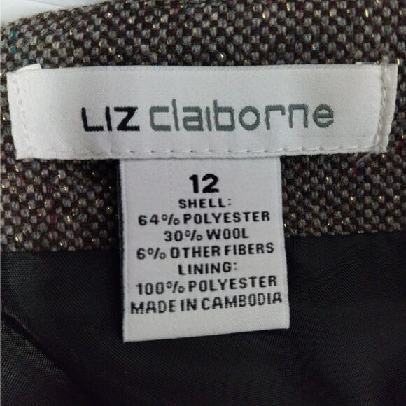 NWT@$40! LIZ CLAIBORNE! ESPRESSO BROWN AND METALLIC GOLD WOVEN SKIRT! SZ 12 - Picture 7 of 9